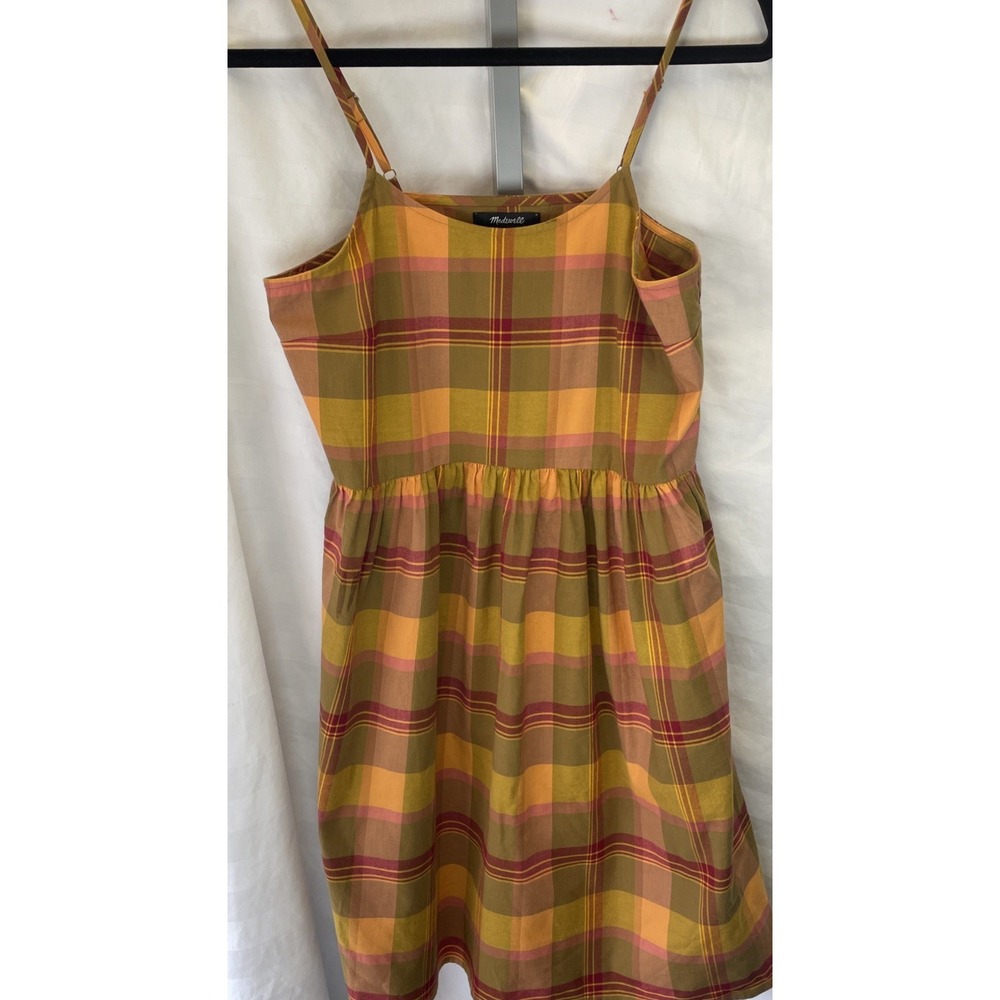 Womens XS Madewell‎ Plaid Babydoll Cami Dress Fall Green Peach Red Style #AB335